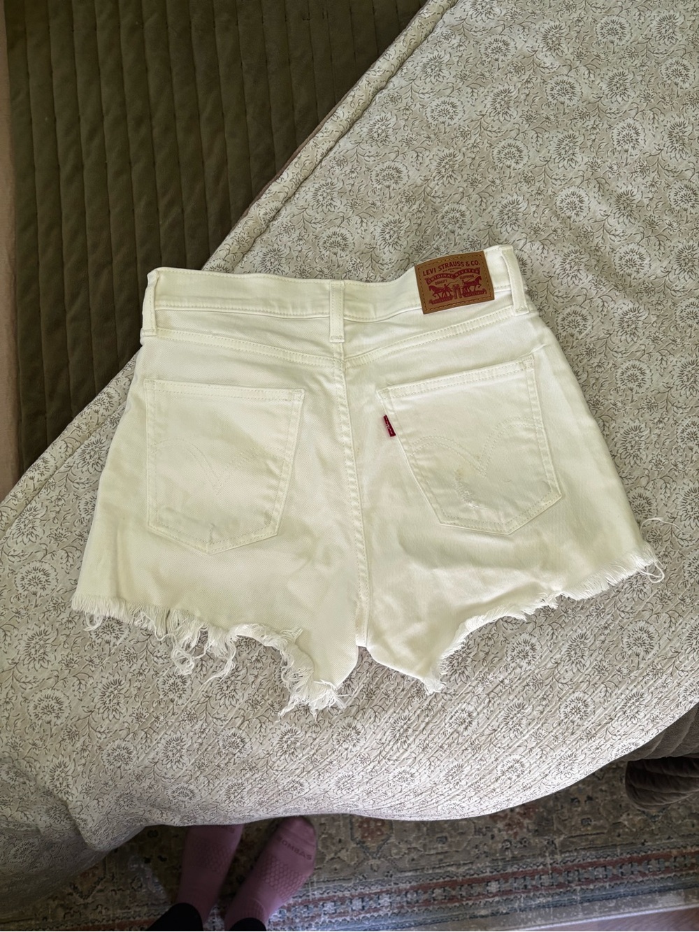 Levi's White Frayed Hem Denim Shorts